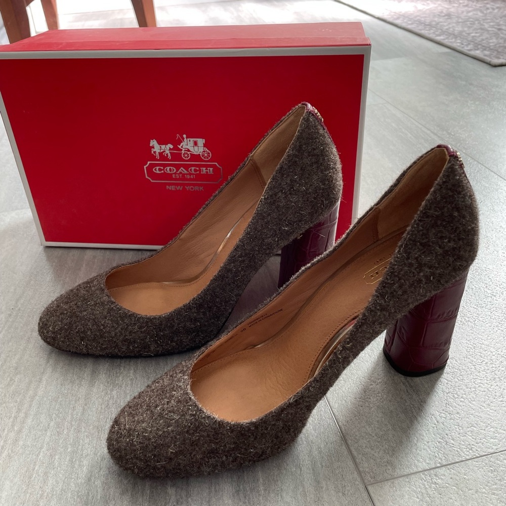 Coach Shoes Heels Pumps Ophelia Lux FLT/EMBS CROC Brown Red Maroon Size 9M w box